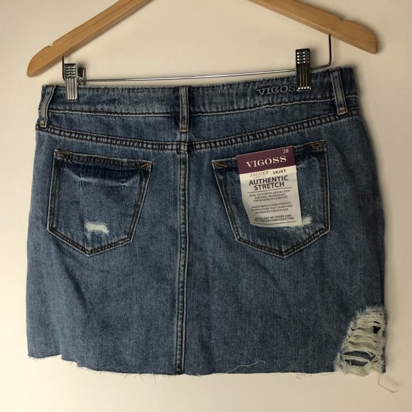 Vigoss Denim Blue Skirt Distressed Classic Fit W28 L15 NWT - Picture 7 of 12